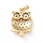 Brass Micro Pave Cubic Zirconia Pendants, Long-Lasting Plated, Real 18K Gold Plated, Owl