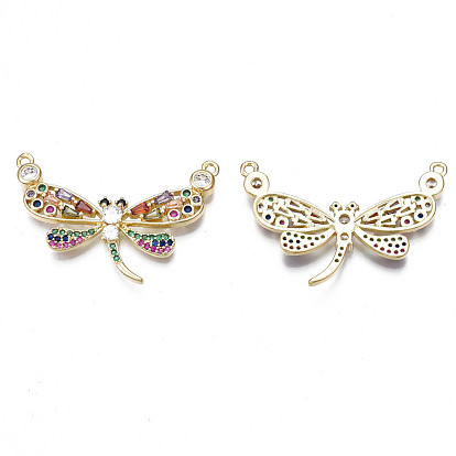 Brass Micro Pave Colorful Cubic Zirconia Pendants, Nickel Free, Autumn Pendants, Dragonfly