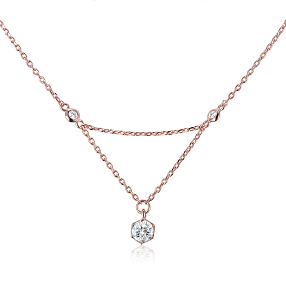 Ожерелья с подвеской из стерлингового серебра с шестигранной головкой и стразами, с кабельным цепи, 925 дюйм