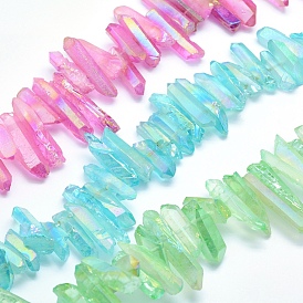 Electroplated Natural Quartz Crystal Beads Strands, Dyed, Nuggets, Rainbow Plated