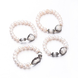 Bracelets élastiques de perles rondes, avec strass et les accessoires en laiton, perle: 45~54 mm