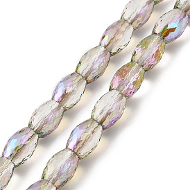 Transparentes perles de verre de galvanoplastie brins, arc-en-ciel plaqué, facette, ovale