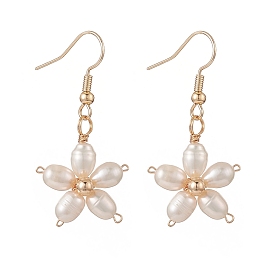 Natural Pearl Flower Dangle Earrings, Brass Wire Wrap Jewelry for Women