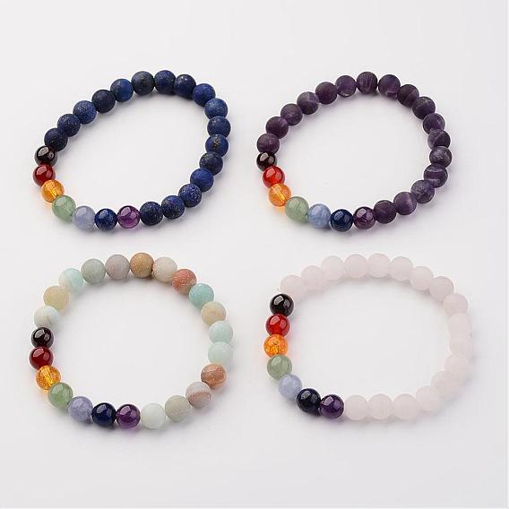 Natural Gemstone Beads Stretch Bracelets, Round