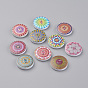 2-Hole Printed Wooden Buttons, Dyed, Flat Round with Pattern