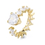 Clear Cubic Zirconia Heart Wrap Open Cuff Rings, Brass Jewelry for Women