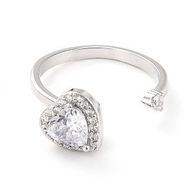 Открытое кольцо с вращающимся сердцем для женщин, латунные кубические циркониевые кольца-спиннеры, регулируемое кольцо манжеты для снятия стресса