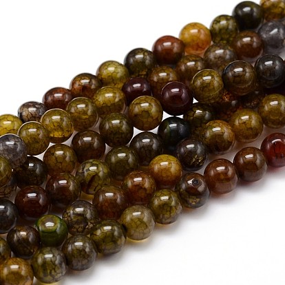 Natural Dragon Veins Agate Round Bead Strands, Dyed
