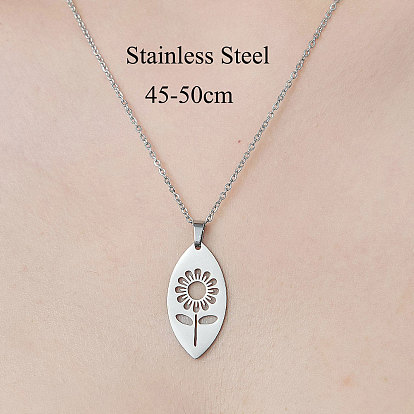 201 Stainless Steel Hollow Sunflower Pendant Necklace