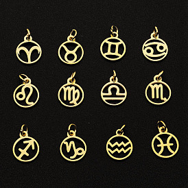 201 Stainless Steel Charms, Laser Cut, with Jump Rings, Ring with 12 Constellations