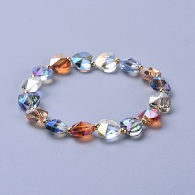 Perles de verre galvanoplastie étendent bracelets, avec les accessoires en laiton, facette, cœur