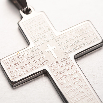 Cross with Words 304 Stainless Steel Pendants, 44x30x2mm, Hole: 4x8mm