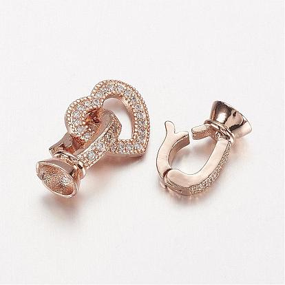 Long-Lasting Plated Brass Micro Pave Cubic Zirconia Fold Over Clasps, Heart
