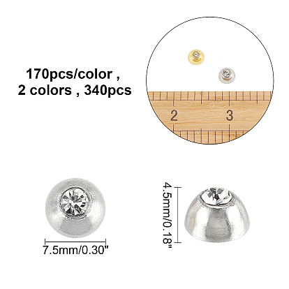 SUPERFINDINGS 2 Colors CCB Plastic Cabochons, Rivet Studs, with Crystal Rhinestone, Half Round