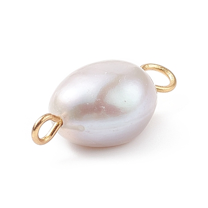 Potato Natural Cultured Freshwater Pearl Connector Charms, with 304 Stainless Steel Double Loops, Mixed Dyed and Undyed