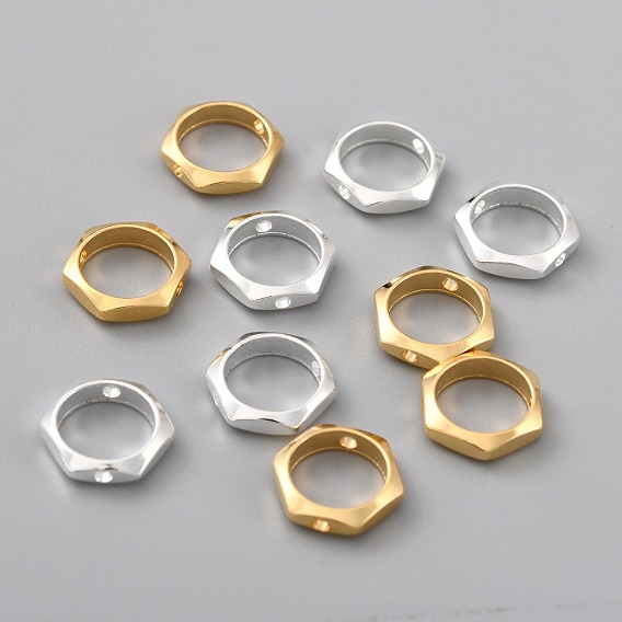 Brass Bead Frames, Long-Lasting Plated, Hexagon