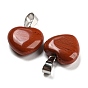 Natural Red Jasper Pendants, Heart Charms with Platinum Tone Brass Snap on Bails
