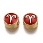 Brass Beads, with Enamel, Flat Round with Constellation, Real 18K Gold Plated