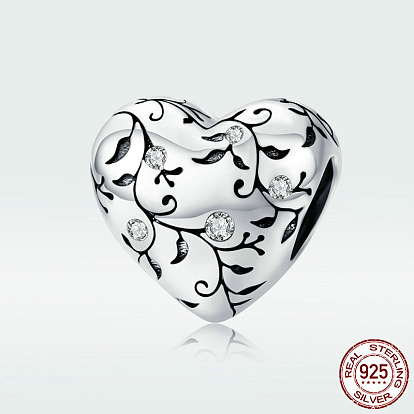 925 стерлинговые серебряные бусины европейские, с кубического циркония, сердце