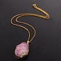 Vogue Design Brass Natural Druzy Agate Pendant Necklaces, with Brass Chains and Spring Ring Clasps, 18 inch 
