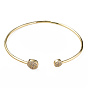 Cubic Zirconia Flat Round Open Cuff Bangle, Real 18K Gold Plated Brass Jewelry for Women