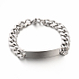 304 Stainless Steel Curb Link Chain ID Bracelets, Faceted, with Lobster Claw Clasps
