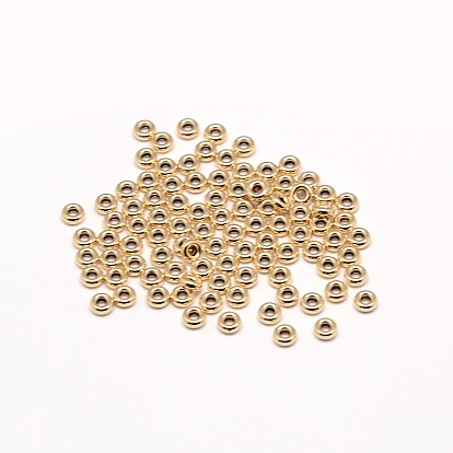 Cuentas espaciadoras de oro amarillo., 1/20 14 k lleno de oro, sin cadmio y níque y plomo, Rondana plana, 2~2.5x1 mm, agujero: 0.5 mm