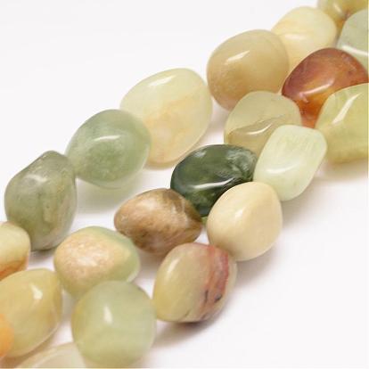 Natural Xiuyan Jade Bead Strands, Tumbled Stone, Nuggets