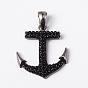 316 Surgical Stainless Steel Rhinestone Pendants, Anchor, 34.5x30x4mm, Hole: 10x5mm