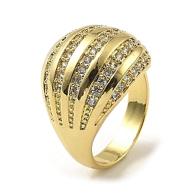Rack Plating Brass Micro Pave Cubic Zirconia Finger Ring, Long-Lasting Plated, Lead Free & Cadmium Free