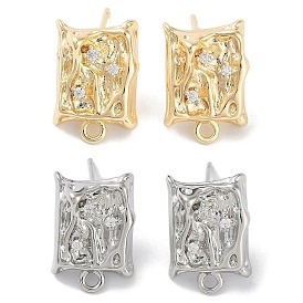 Brass Micro Pave Cubic Zirconia Stud Earring Findings, Rectangle