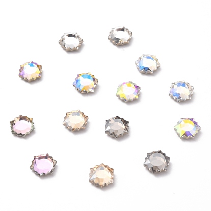 K9 Faceted Glass Rhinestone Cabochons, Flat Back, Back Plated, Hexagon