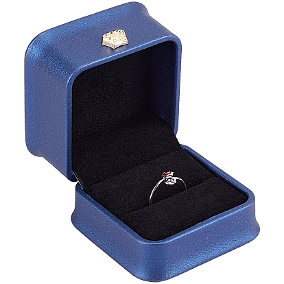 Gorgecraft pu imitación cuero anillo cajas de regalo, con interior de terciopelo, para la boda, caja de almacenamiento de joyas, Rectángulo