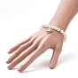 Acrylic Pearl Round Beaded Stretch Bracelet with Alloy Rhinestone Heart Charms for Women