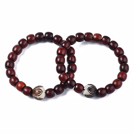 Lotus Bodhi Mala Bead Bracelets, with Rondelle Sandalwood Beads, Buddhist Jewelry, Stretch Bracelets