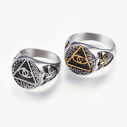304 anillos de sello de acero inoxidable para hombres, anillos de dedo de ancho de banda, triángulo con el ojo