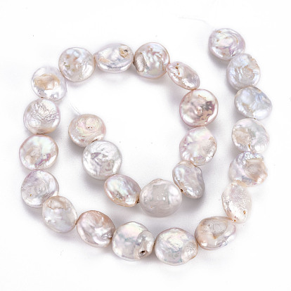 Natural Keshi Pearl Beads Strands, Cultured Freshwater Pearl, Flat Round