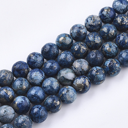 Brins de perles de bronzite naturelle et de turquoise synthétique assemblés, teint, ronde