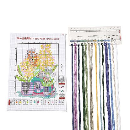 Kits de principiantes de punto de cruz diy con patrón de flores, kit de punto de cruz estampado, incluyendo tela de algodón estampada 11ct, hilo y agujas para bordar, instrucciones