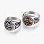 304 Stainless Steel Signet Rings for Men, Wide Band Finger Rings, Triangle with Eye