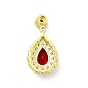 Brass Micro Pave Clear Cubic Zirconia Pendants, with Faceted Glass, Teardrop