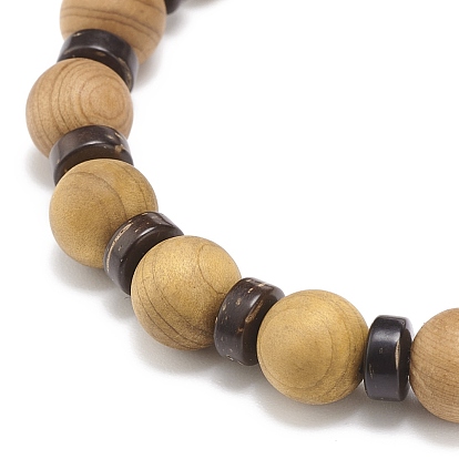 Bracelet extensible en bois naturel et perles de noix de coco avec gourde, bijoux porte-bonheur pour femme