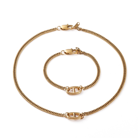 Unisexe 304 colliers et bracelets gourmette en acier inoxydable ensembles de bijoux, avec maillon ovale et fermoirs pinces de homard