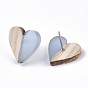 Transparent Resin & Wood Stud Earrings, with 304 Stainless Steel Pin, Heart
