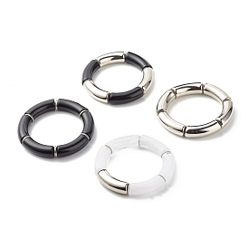 Ensemble de bracelets extensibles de perles de tube incurvées épaisses pour fille femmes, bracelet en perles acryliques et plastiques ccb, couleur inox