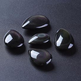 Natural Obsidian Beads, No Hole, Teardrop