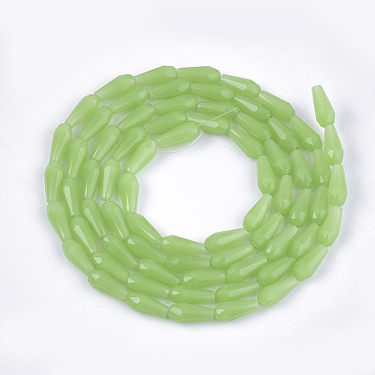 Glass Beads Strands, Imitation Jade Beads, Faceted, Teardrop