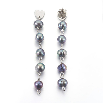 Perlas naturales de agua dulce pernos prisioneros del oído, con 304 fornituras de acero inoxidable