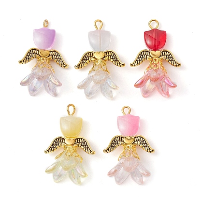 10Pcs Transparent Acrylic and Glass Pendants, with Iron Pins and Tibetan Style Alloy Beads