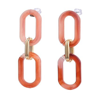 Acrylic & Aluminum Cable Chains Dangle Stud Earrings, with 304 Stainless Steel Pins and Plastic Ear Nuts, Oval, Golden & Stainless Steel Color